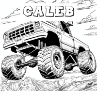monster truch coloring sheet flying in the air with kids name